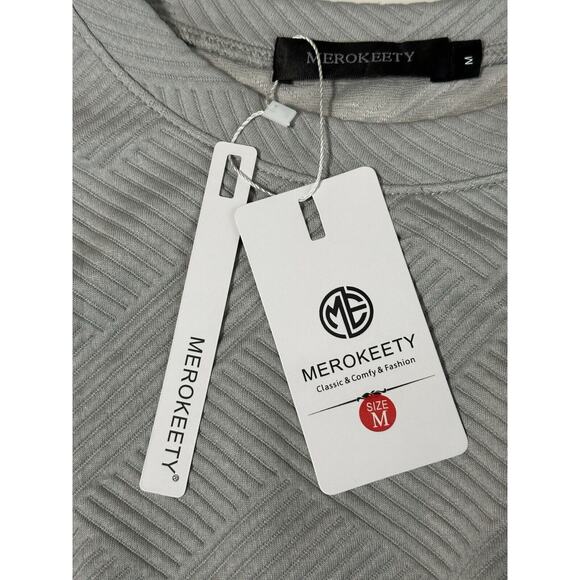 Merokeety Crewneck Long Sleeve Sweater Textured Gray Size Medium NWT - Picture 9 of 12